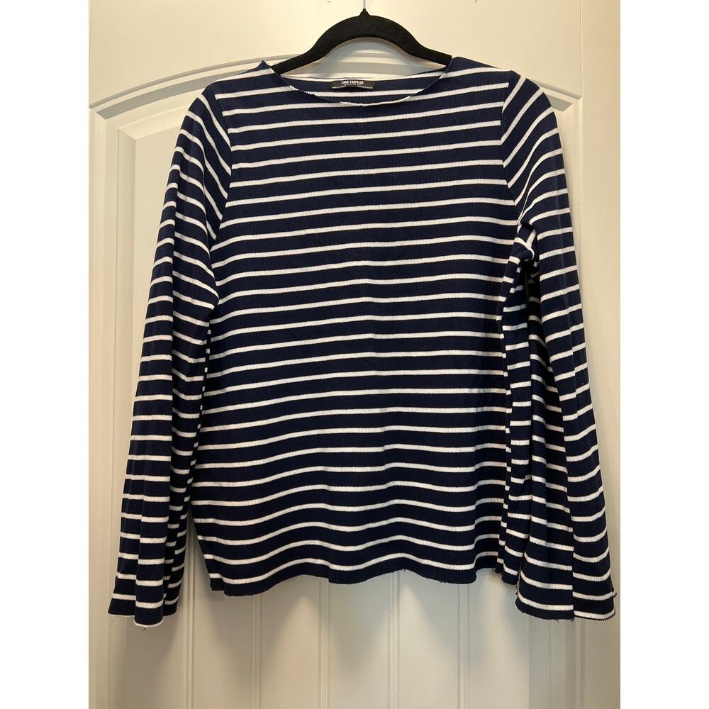 Zara Trafaluc Women’s Striped Long Sleeve Pullover Sweater Size S Blue White